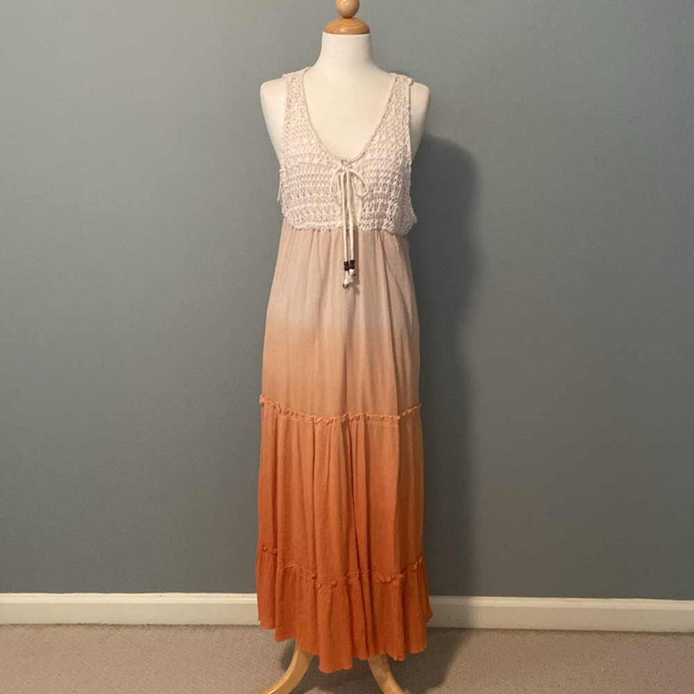 Flowy Crochet Top and Gradient Bottom Maxi Summer Dress